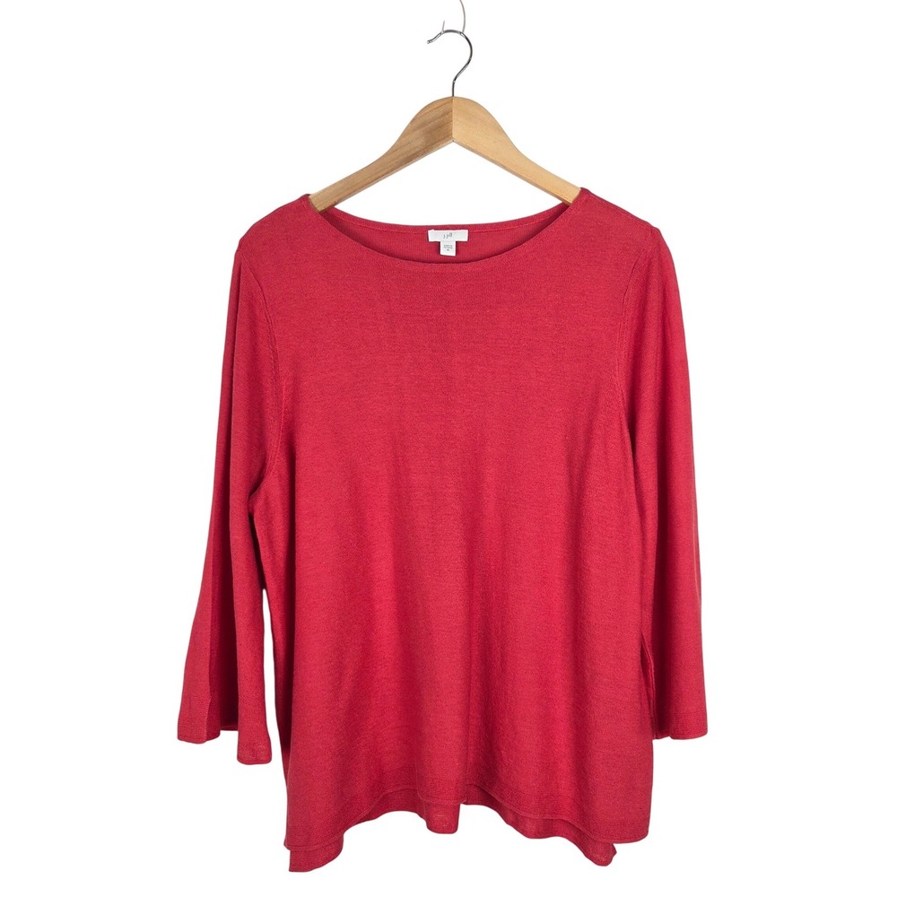 J. Jill Red Linen Blend Knit 3/4 Sleeve Lightweight Sweater XL Coastal Earthy
